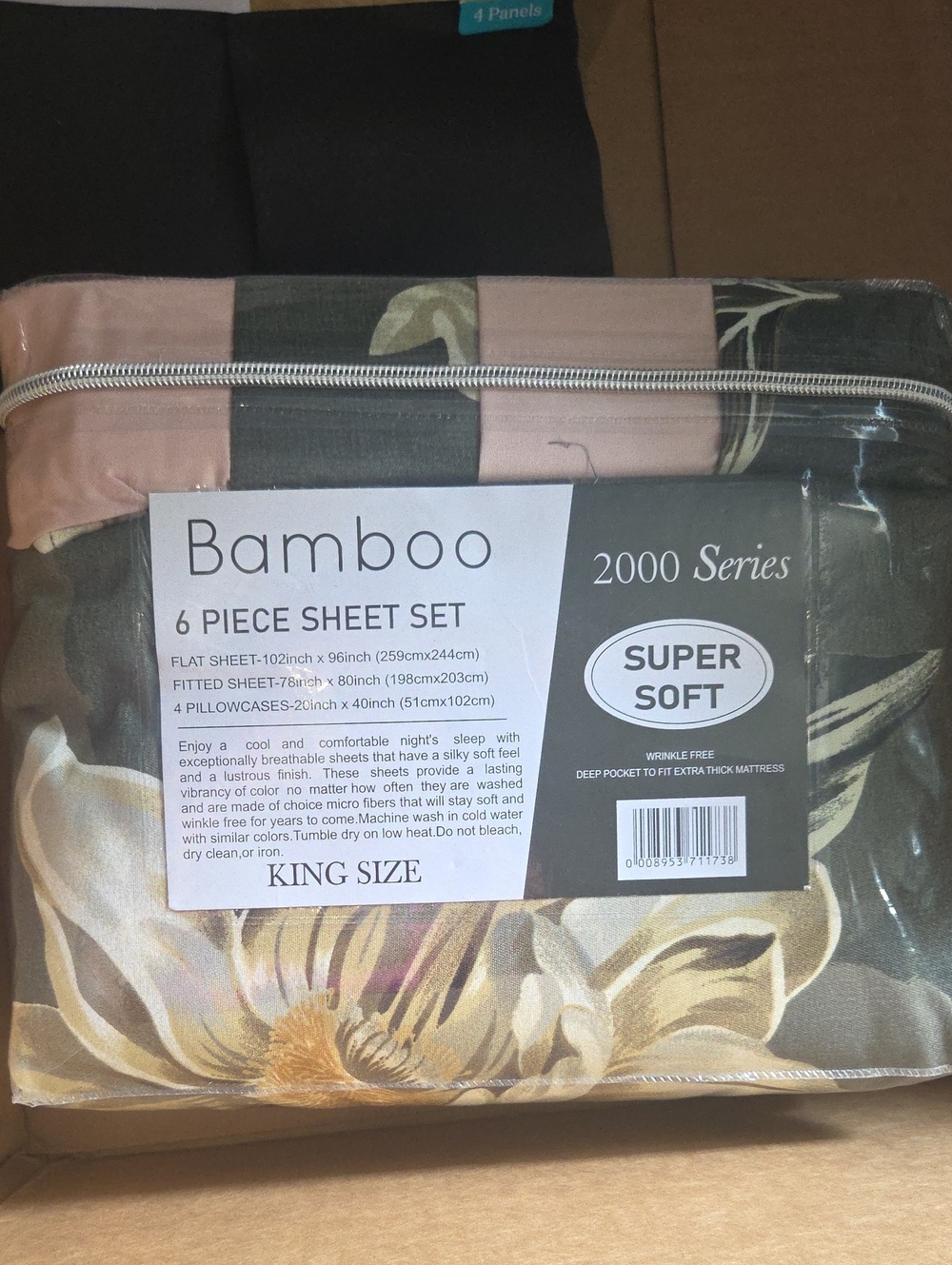 BAMBOO King Sheet Set in Olive Green and Beige Floral
